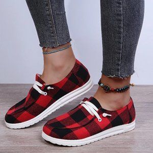 Brand New Women's Plaid Lace-up Front Canvas Shoes | Size (8)
